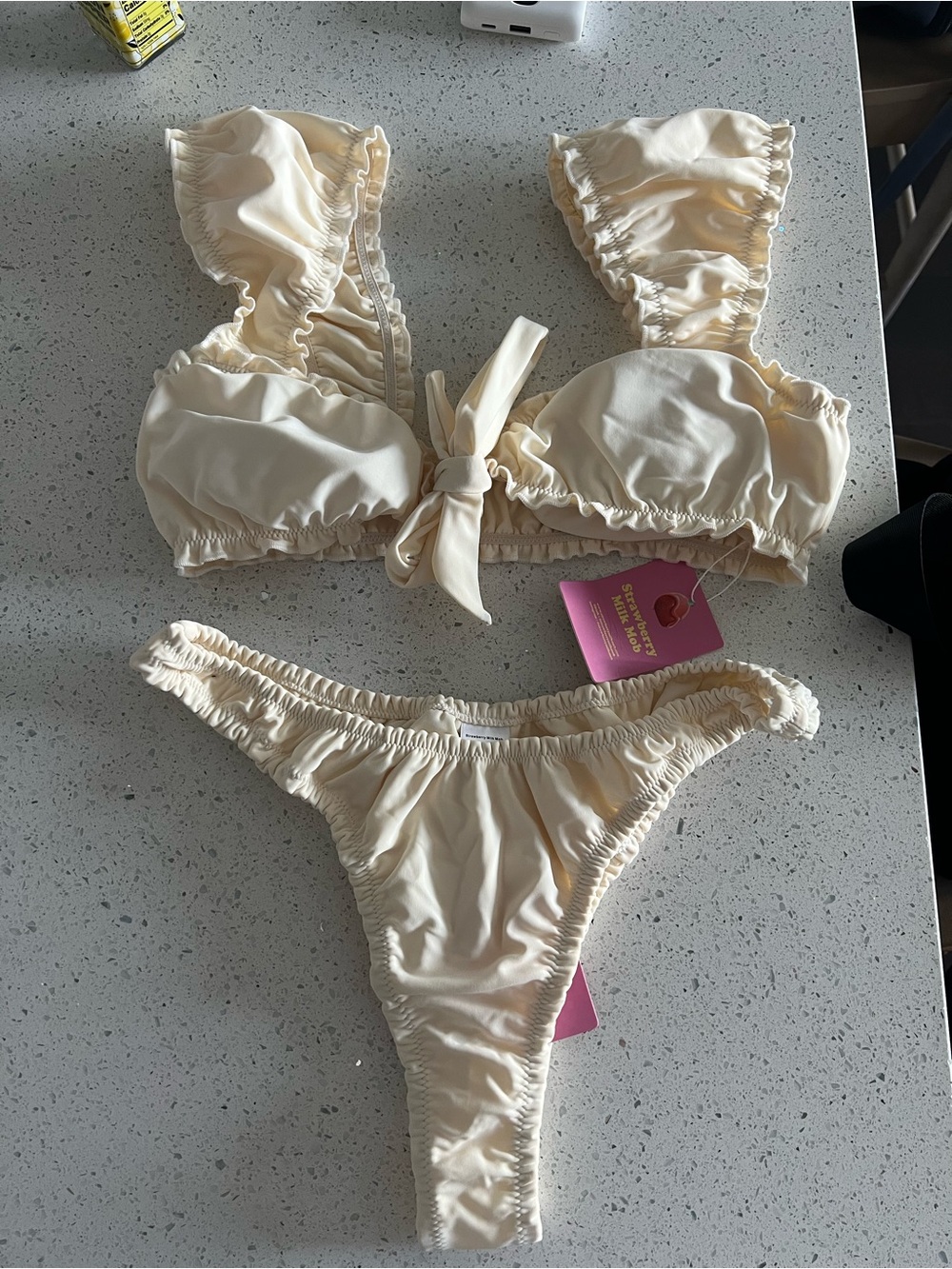 Strawberry Milk Mob Cream Ruffle Tie-Front Bikini